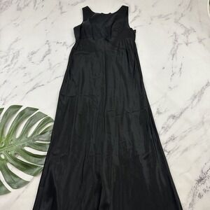 R Wear Womens Vintage Y2k Satin Maxi Dress Gown Size 13 Black Bow Trim Slip Long